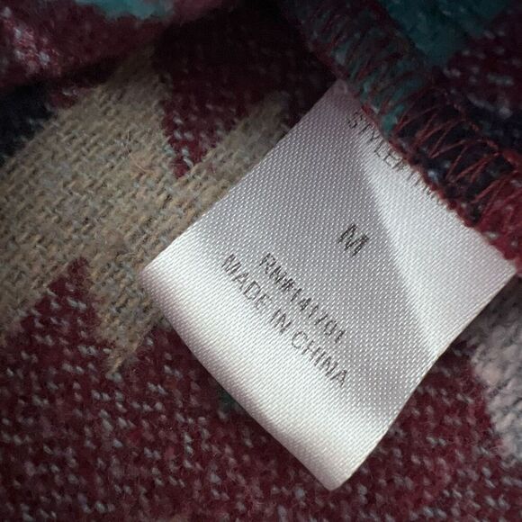 Aztec boho flannel schacket blue burgundy sweater jacket size med oversized - Picture 9 of 15